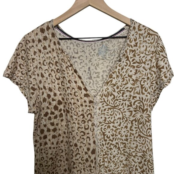 Anthropologie Pilcro Shirt Medium Short Sleeve Beige Leopard Floral Boho Mobwife - Picture 3 of 10